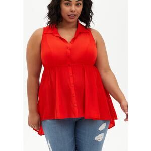 Torrid Solid Orange Red Babydoll Poplin Button-Front Shirt